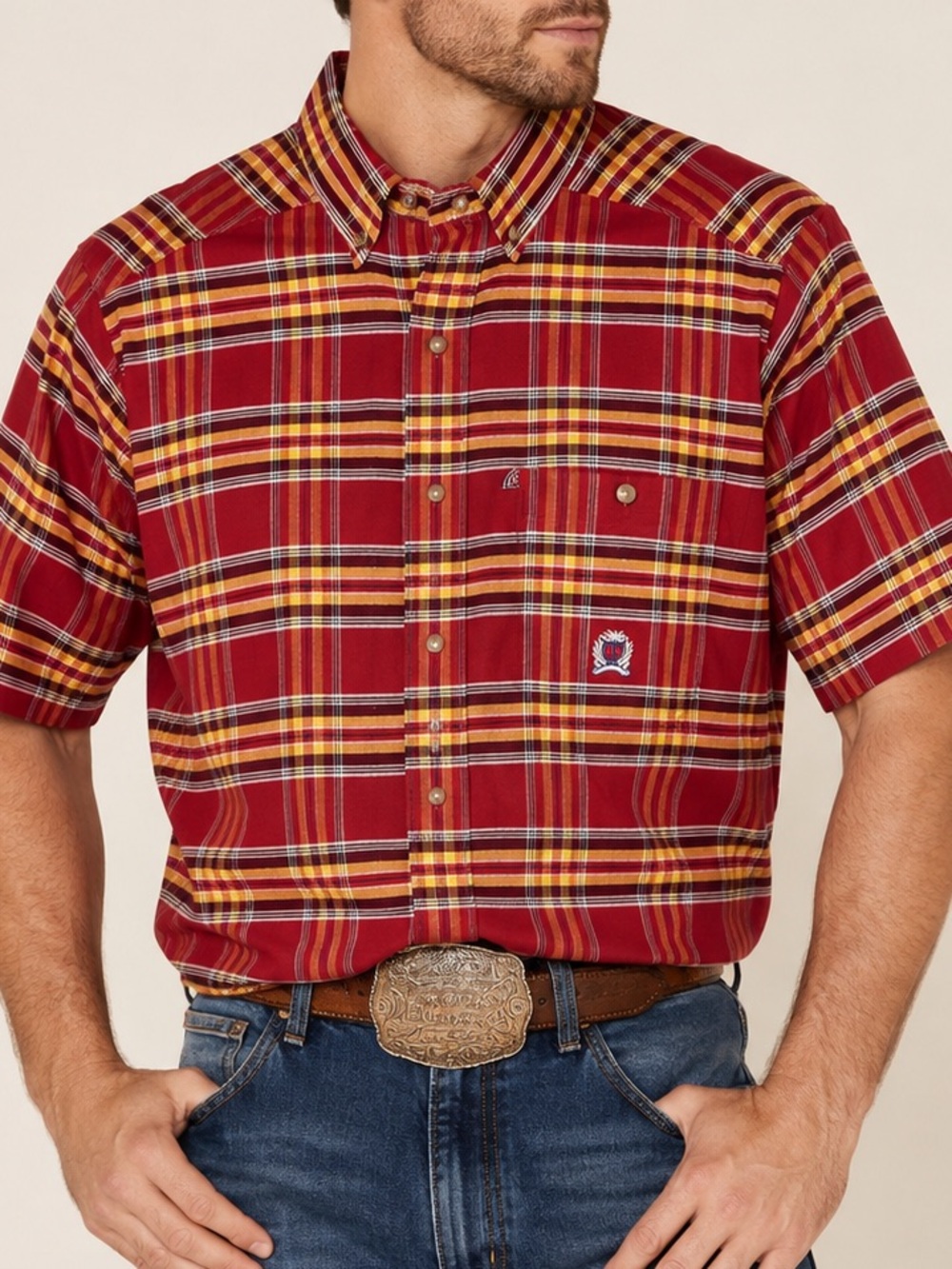 Rough Stock Panhandle Slim Red Plaid Western Shirt Men’s Medium